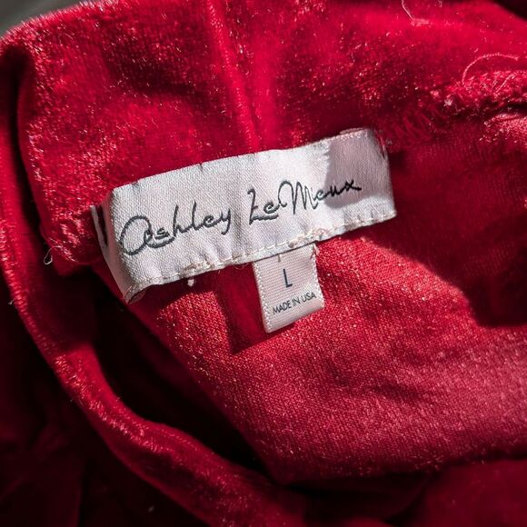 Vintage 90s Ashley Le Mieux Red Crushed Velvet Babydoll Dress Mock Neck Size L - Picture 8 of 8